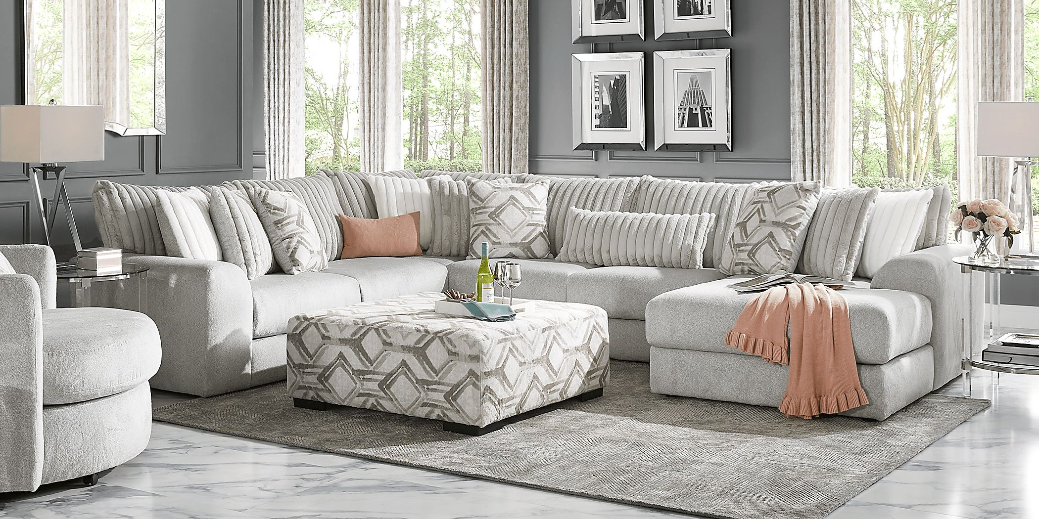 Rooms To Go Moreau Street Gray 6pc Sectional Living Room